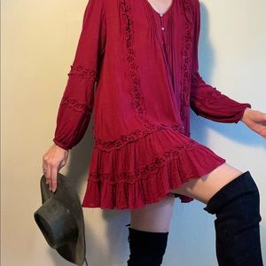 Free People Snow Angel Mini Dress Size S Oversized Fits Large + Button Up Tunic